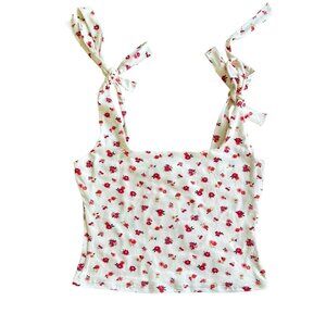 Lulus Crop Tank Top Women M Medium Floral Pink Tie Cream Red Cute